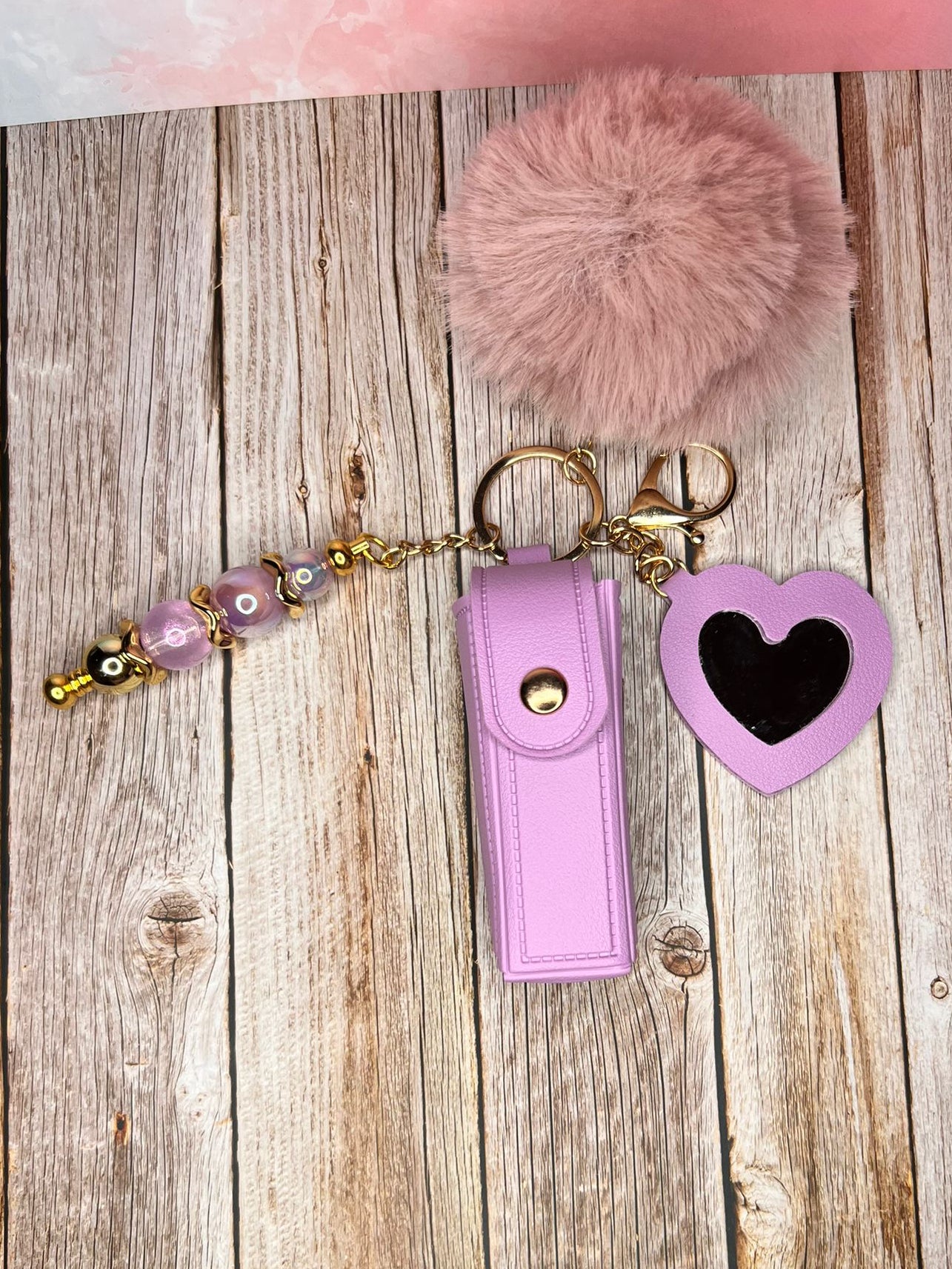 Lipstick & Lip Gloss Holder Bag Charm with Mini Mirror