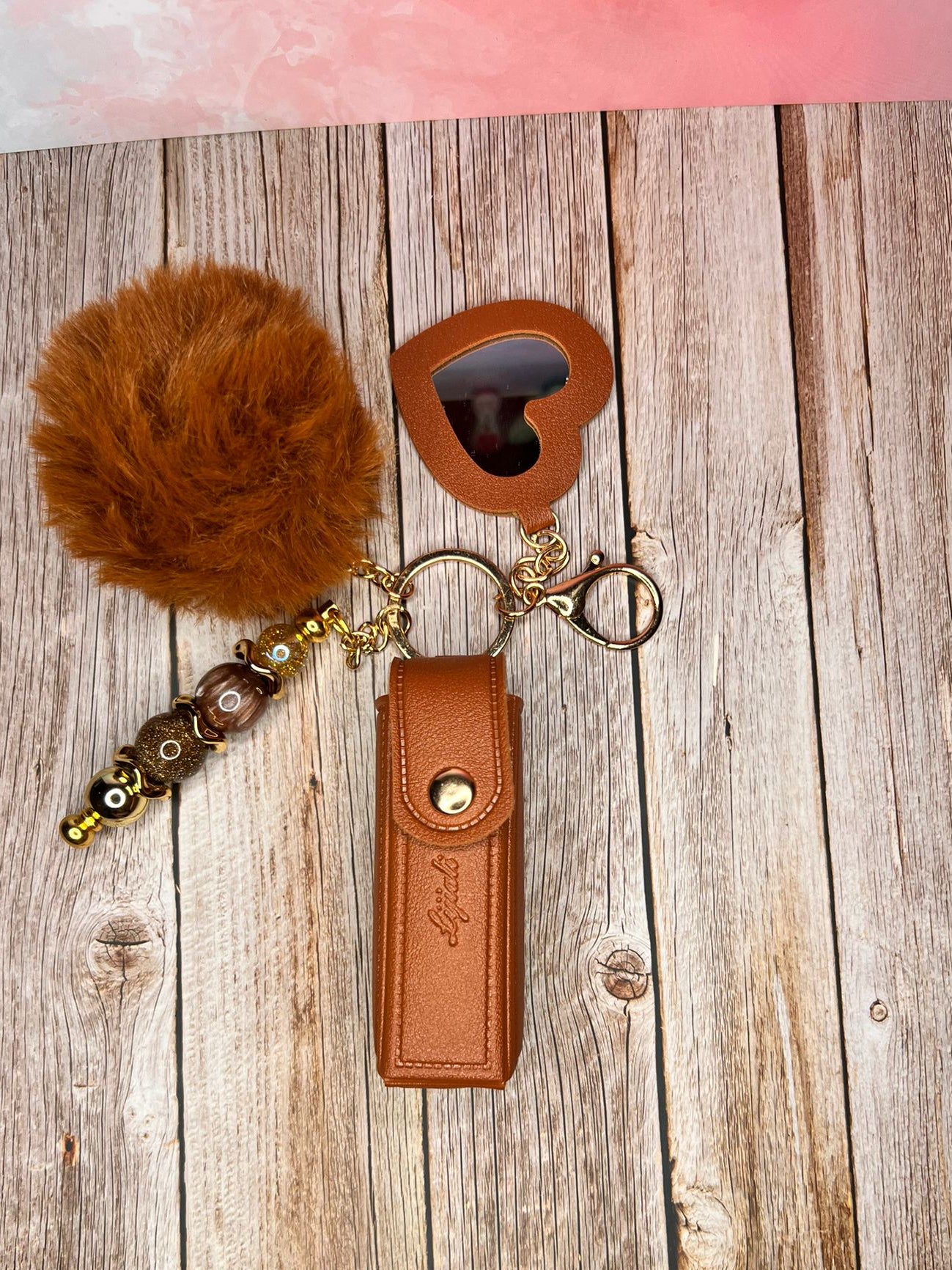 Lipstick & Lip Gloss Holder Bag Charm with Mini Mirror