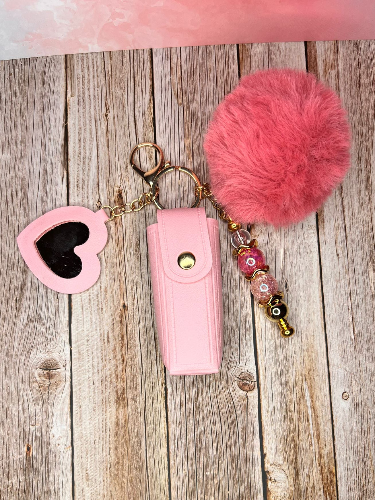 Lipstick & Lip Gloss Holder Bag Charm with Mini Mirror