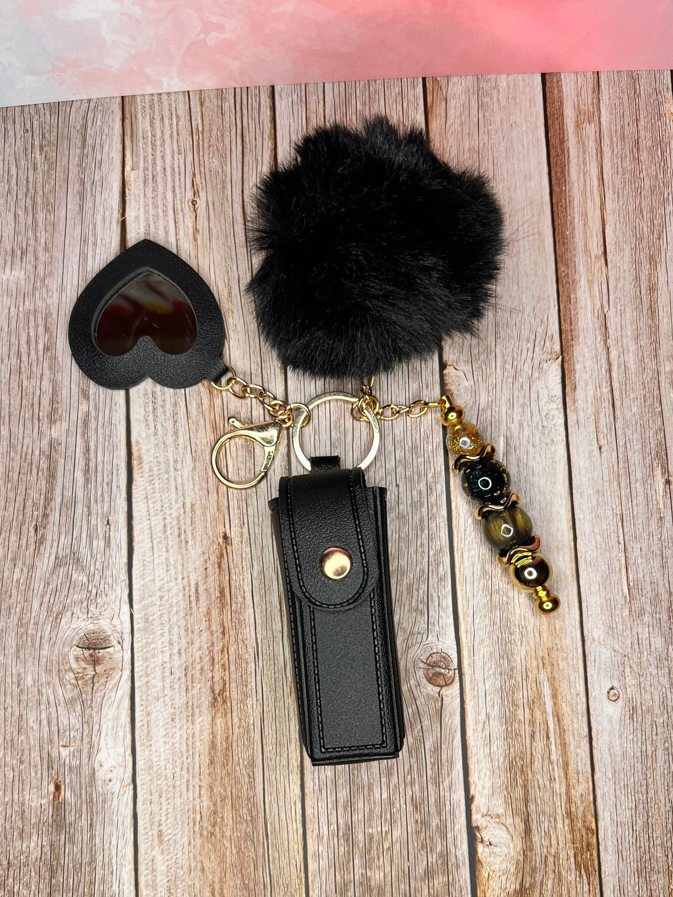 Lipstick & Lip Gloss Holder Bag Charm with Mini Mirror