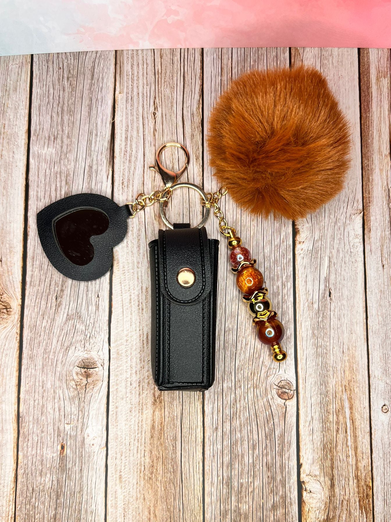 Lipstick & Lip Gloss Holder Bag Charm with Mini Mirror