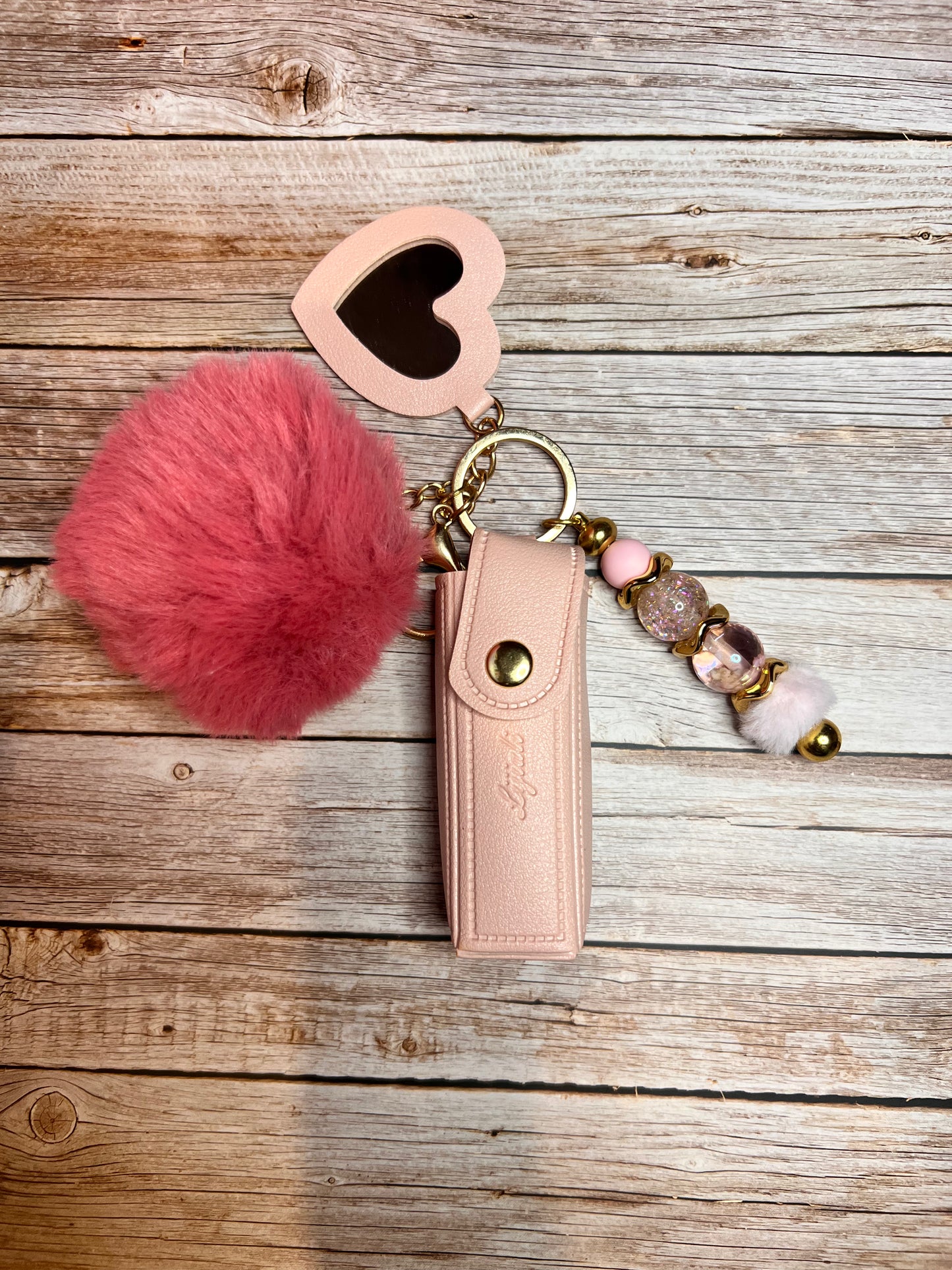 Lipstick & Lip Gloss Holder Bag Charm with Mini Mirror